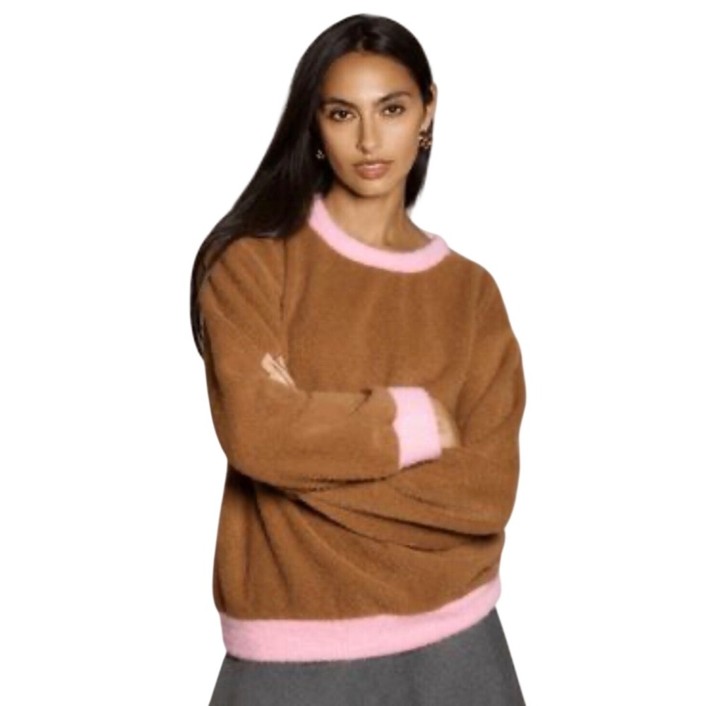 Maeve Anthropologie Fuzzy Eyelash Knit Sweater Brown Pink Medium OB2101463